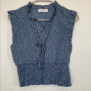 Paper Crane Blue Sleeveless Blouse with Tie Front
